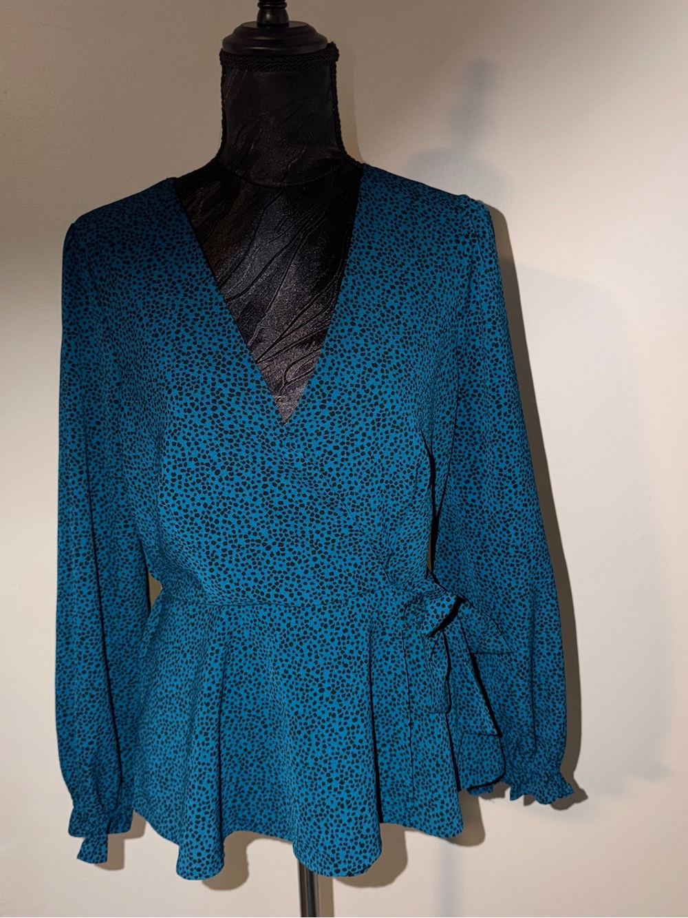 Meraki Teal and Black Animal Print V-Neck Blouse
